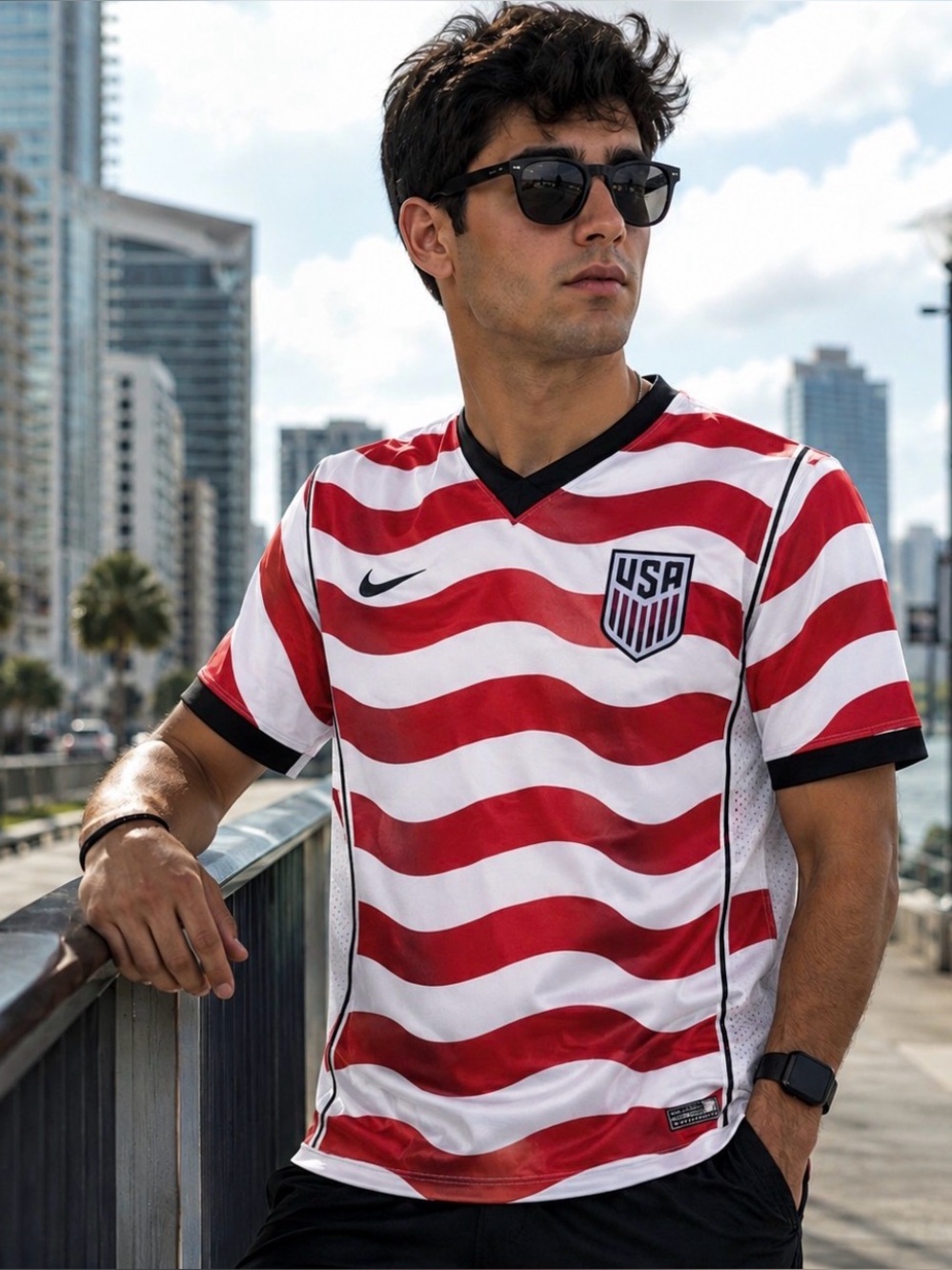 Unisex Nike Red and White USA Wavy Stripe Soccer Jersey